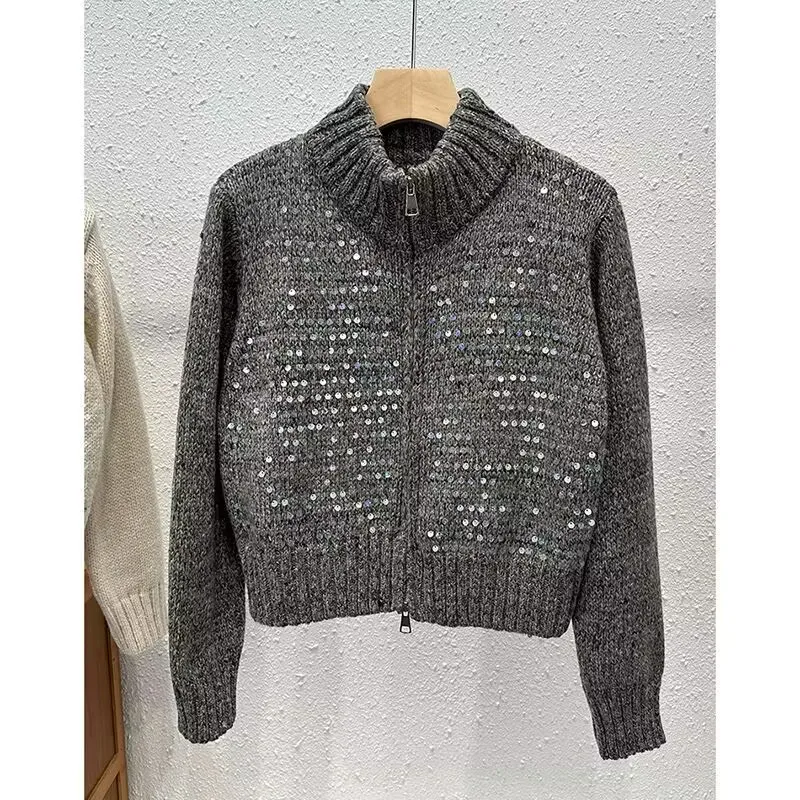 Shiny Knit Cardigan for Women, Long Sleeve, Single Breasted, Short Sweater, Korean Top, Fashion Trend,  Autumn Clothes, 2024