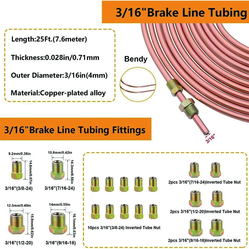 Brake Pipe Repair Kits Accessories Car Brake Line Fittings Roll Coil 3/16\