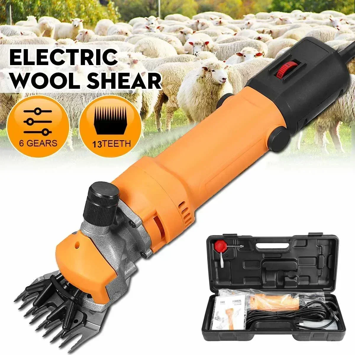 2500W 6 Gears Speed Electric Sheep Goat Shearing Machine 220V Trimmer Tool Wool Scissor Cut Machine With Box 13 Teeth Clippe