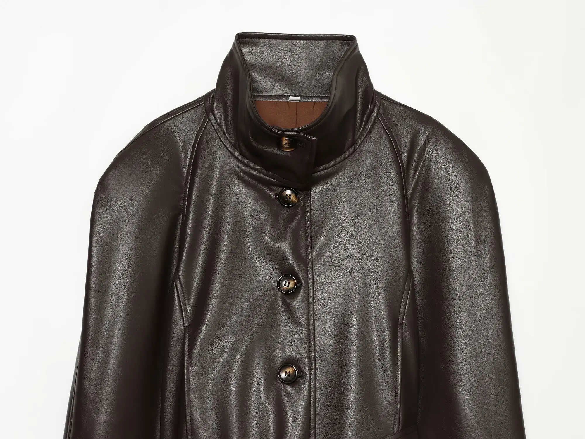 Guobioziy Glossy Shoulder-Patch Faux Leather Jacket with Belt Padded Shoulders 2026 Fall Women's Fashion Casual Leather Coat