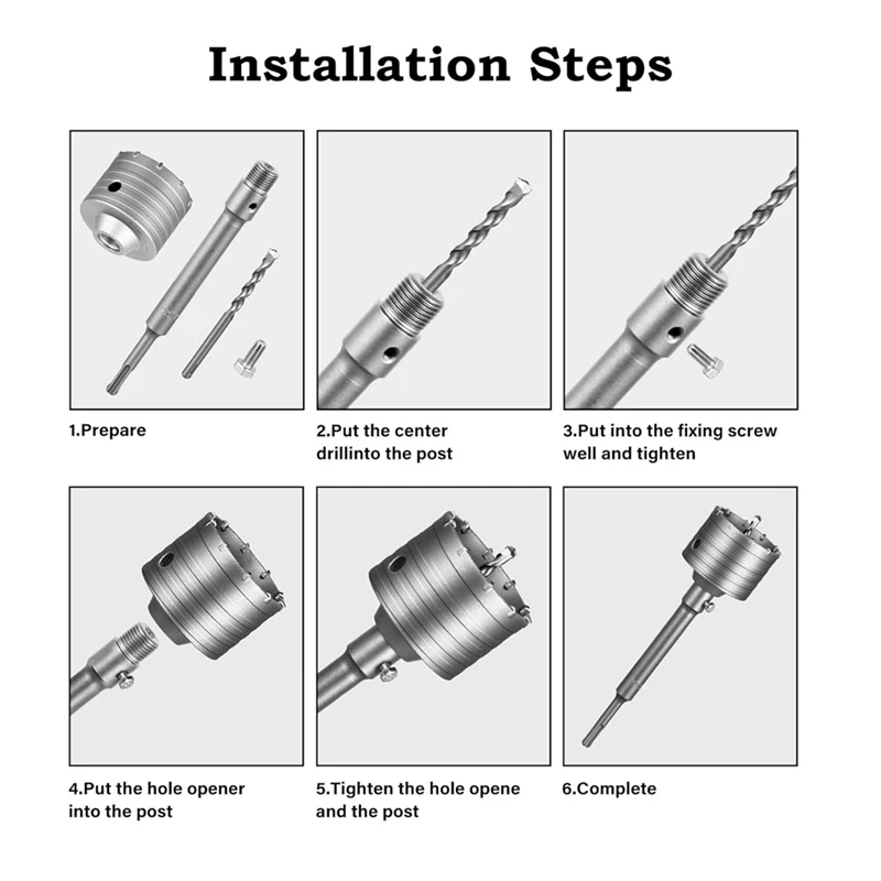 Concrete Hole Saw Kits 4-5/16Inch(110Mm)Steel Wall Hole Cutter Drill Bit Sets With 220Mm SDS Plus Shank Connecting Rod