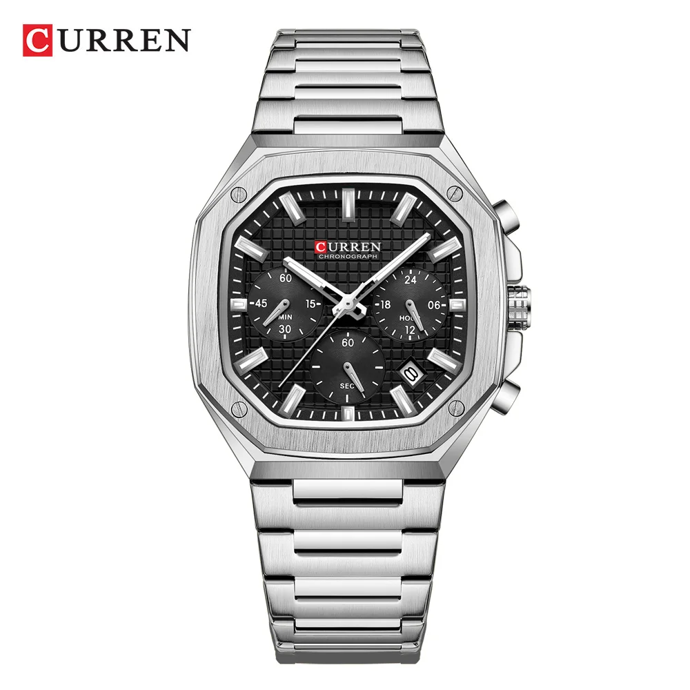CURREN Top Marke Einzigartiges Design Quadratisches Vintage-Zifferblatt Edelstahlarmband Neue lässige Quarz-Herrenuhren mit Chronograph 6