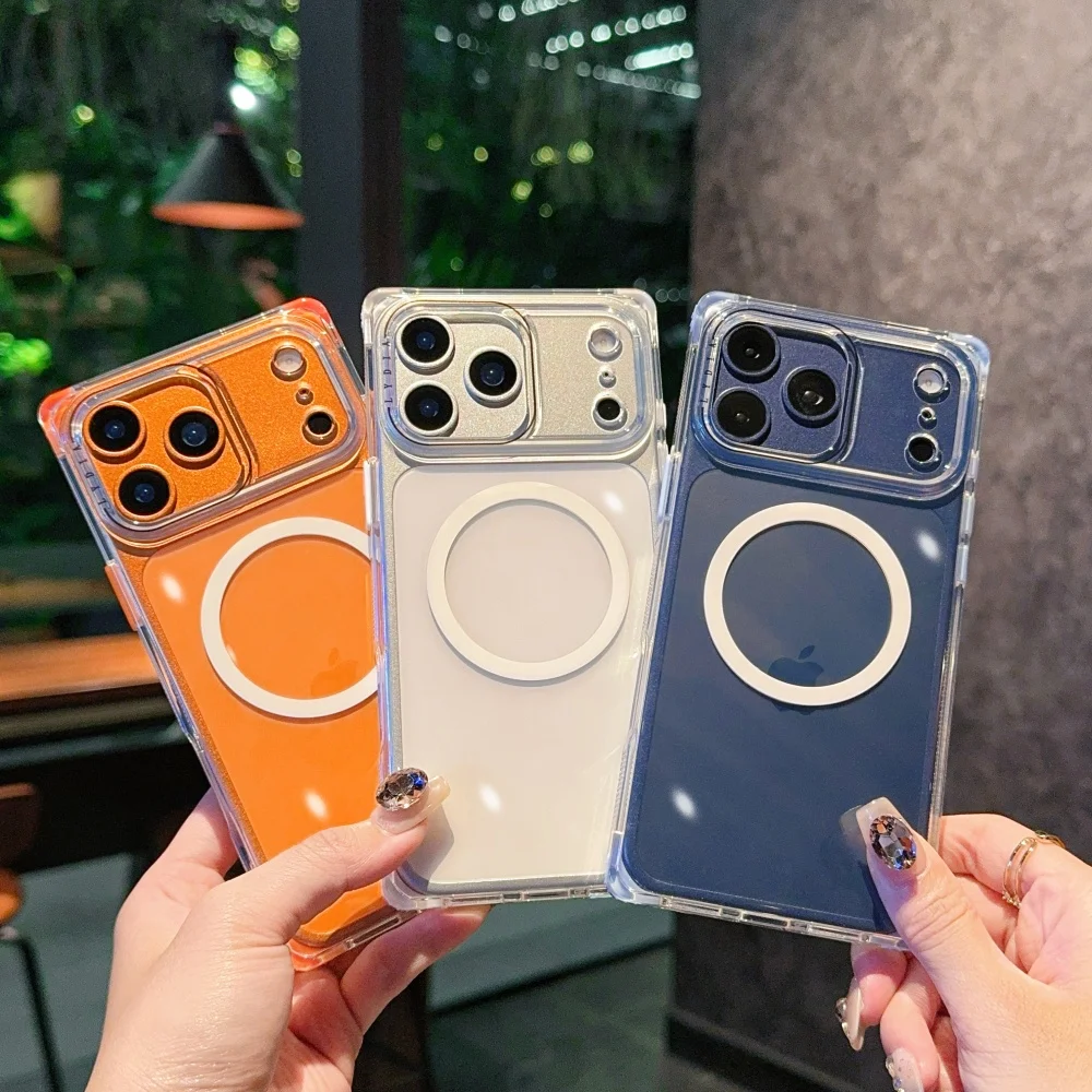 Kreatywne, kwadratowe etui z magnetycznym systemem bezprzewodowego ładowania do iPhone'a 18, 17 Pro Max, 16, 15 Pro, w pastelowych kolorach, przezroczyste, wykonane z twardego poliwęglanu. — zdjęcie produktu 2