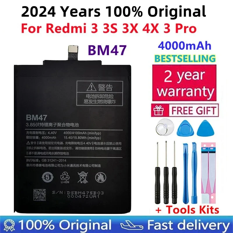 

2024 New 100% Original BM47 Full Capacity 4100mAh Battery For Xiaomi Redmi 3 3S 3X Xiao mi Hongmi Redmi 4x Replacement Batteries