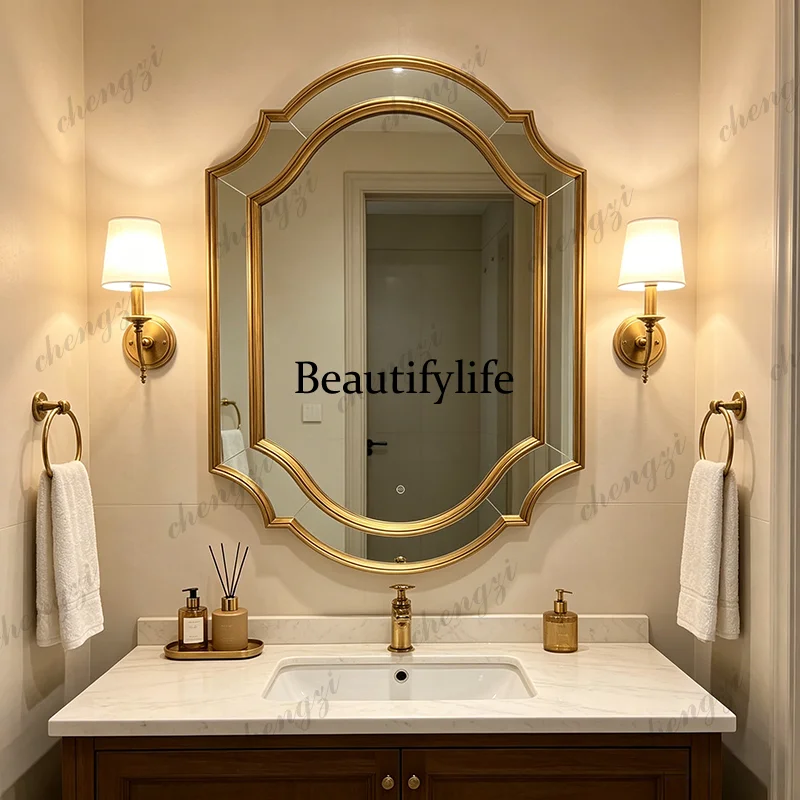 French bathroom wall-mounted mirror, high-end vanity vanity mirror, European fireplace decorative mirror