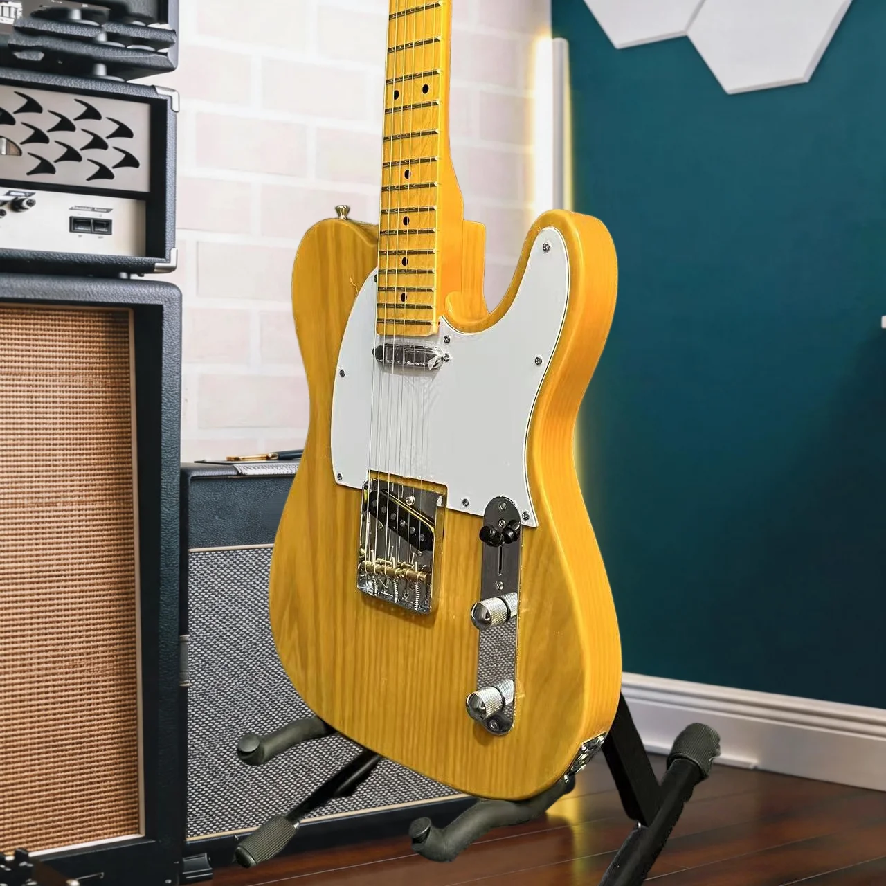 Butterscotch Blonde Tele Style Electric Guitar, Alder Body Maple Neck Vintage TL Single Pickup Guitar