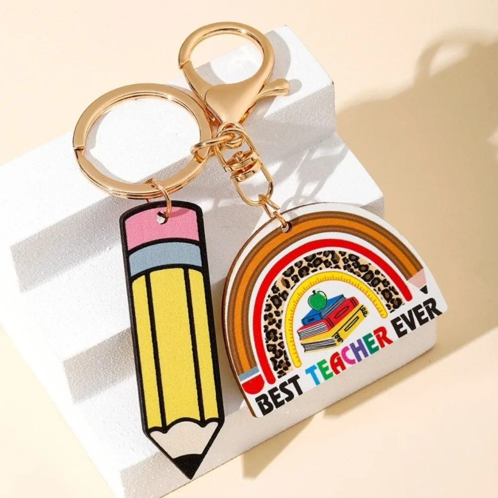 

Wooden Pencil Rainbow Keychain English Letter Charm Teacher's Day Keychain Colorful Trinket Teacher Education Pendant