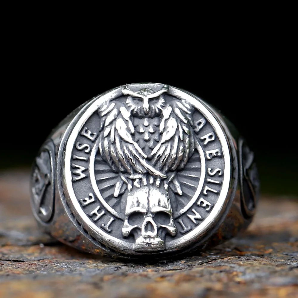 2024 New Gothic Viking Freemasonry and Raven Skull Ring For Men Women Stainless Steel Male Anel Gift Free Shipping