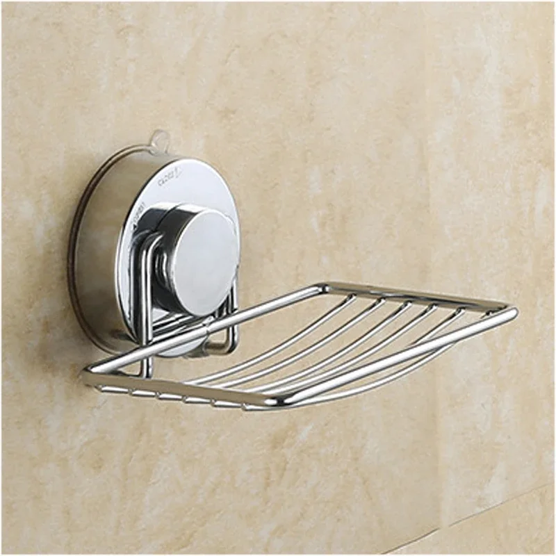 

Bathroom Wall-mounted Vacuum Suction Cup Silver Soap Holder Cup Box Dish Soap Storage Saver Shower Tray Bathroom Accessories