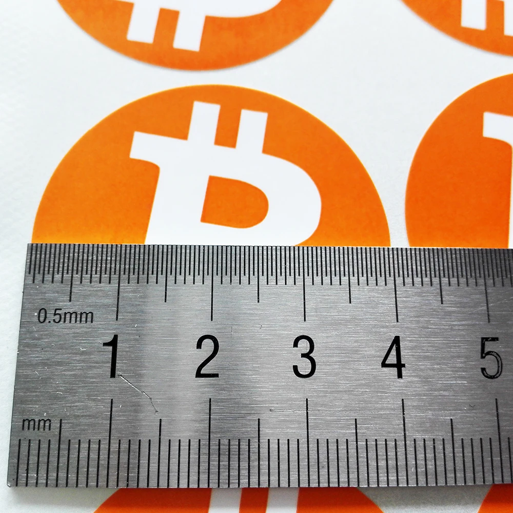 100 Stück 4 cm Bitcoin-Logo-Etikettenaufkleber, Kunstdruckpapier mit glänzender Laminierung für BTC-Anwendungen oder Kryptowährungsfans