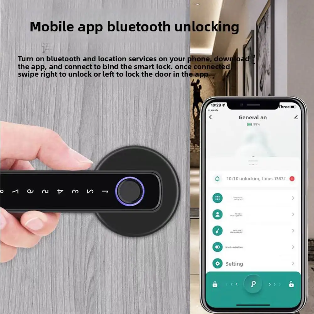 SIXWGH Smart Biometric Keyless Entry Fingerprint Door Lock for Bluetooth Wi-Fi Enabled Tuya APP Control Temporary Password