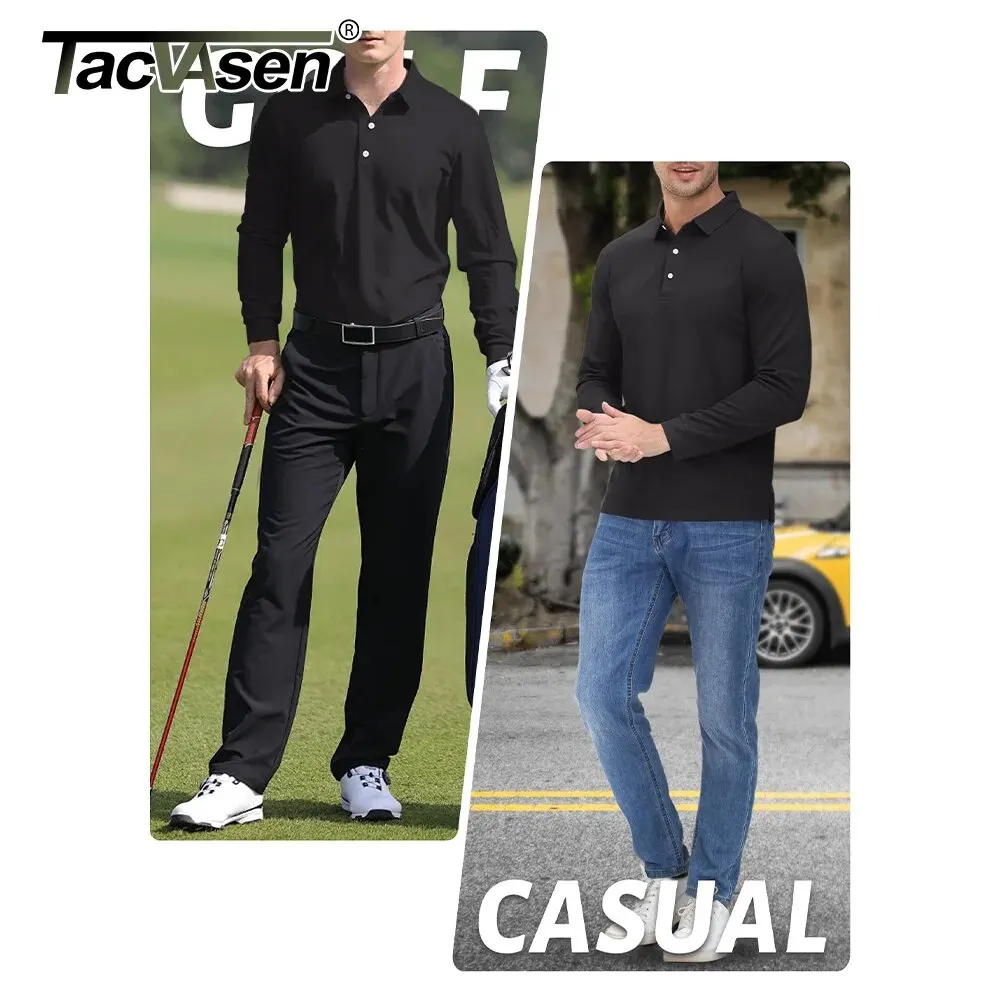 Tacvasen Snelle Droge Golfpoloshirts Heren Ademende T-Shirts Met Lange Mouwen Sport T-Shirts Casual Werk T-Shirt Pullover Tops Man