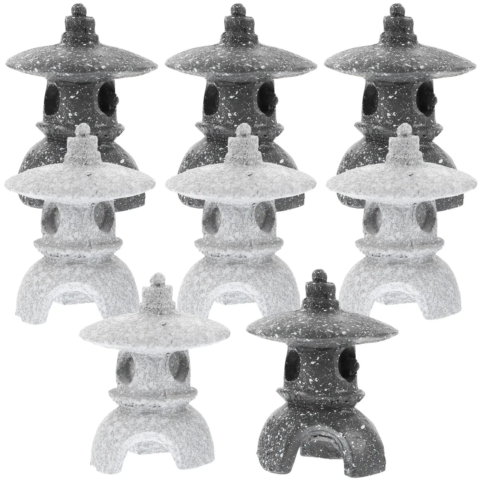 8Pcs Resin Pagoda Lantern Decoration Miniature Garden Ornament Bonsai Yard Micro Landscape Outdoor Indoor Home Decoration