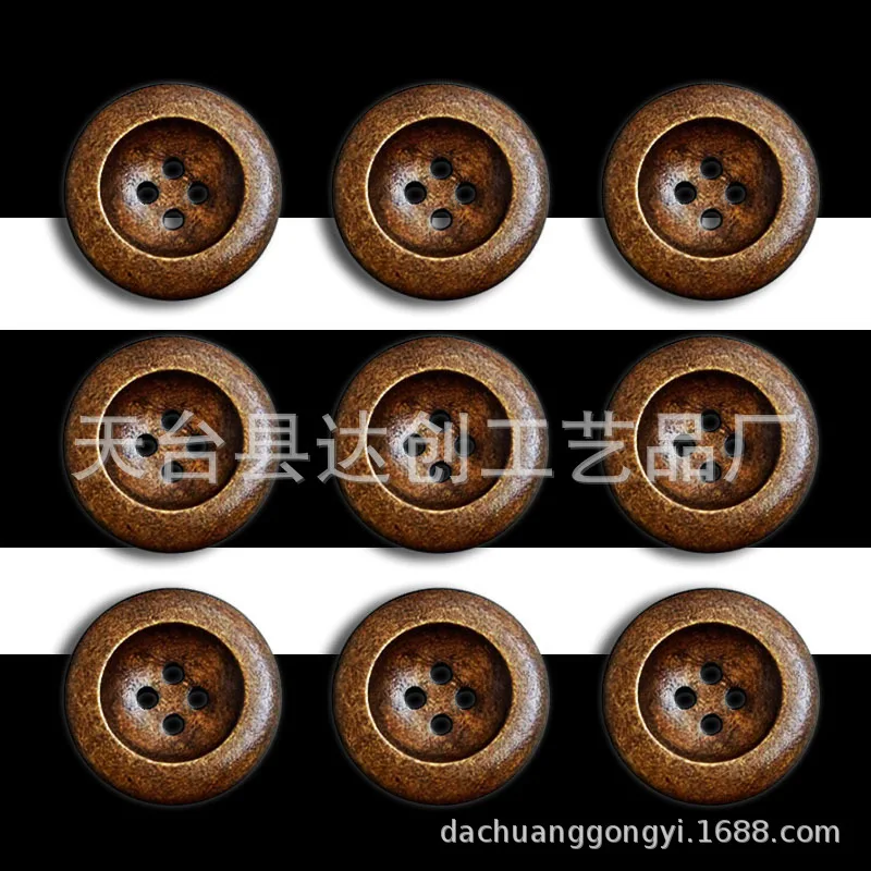 

25Mm light coffee four-eye wooden button, wooden round edge button, coat trench coat handmade clothing wooden button 50 pcs/bag
