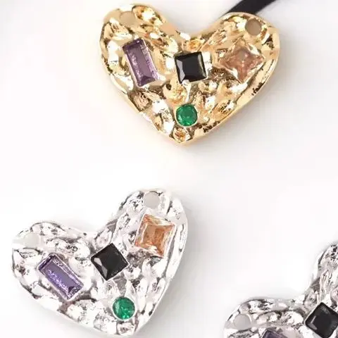 

2 шт. 16x12 мм двойной кулон с медным покрытием из настоящего золота, простой в форме сердца и квадратный циркон, аксессуар ручной работы «сделай сам»