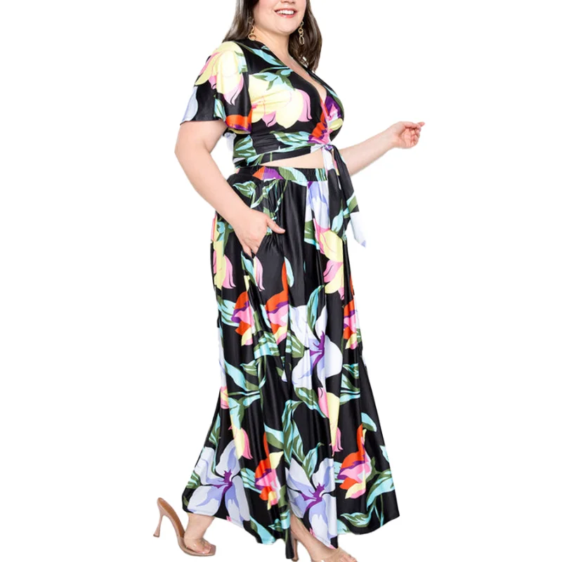 Knitted Plus Size Women's Dress with Fashionable and Magnificent Colorful Flowers.