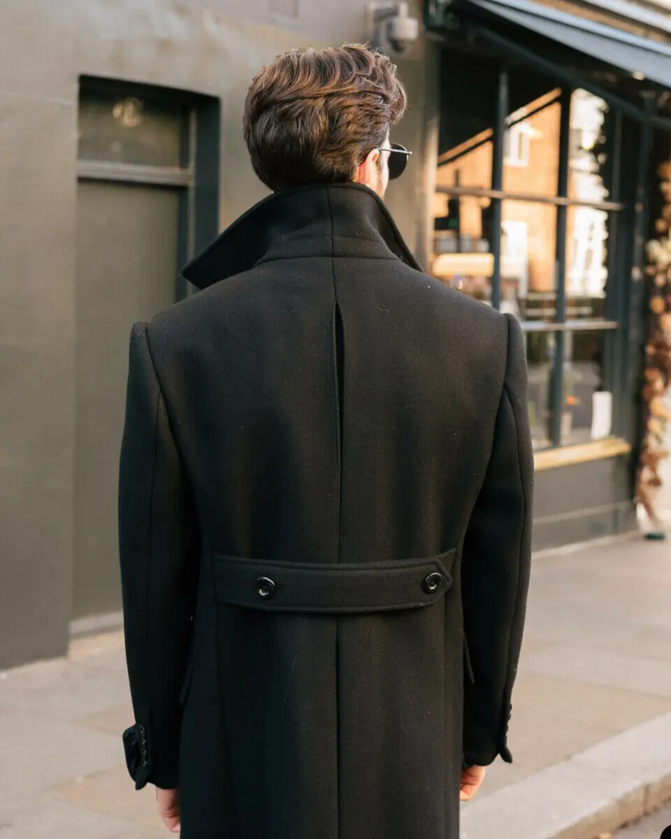 Blazer de trespassado sob medida para homens, roupas de lã, casaco longo, sobretudo de inverno quente