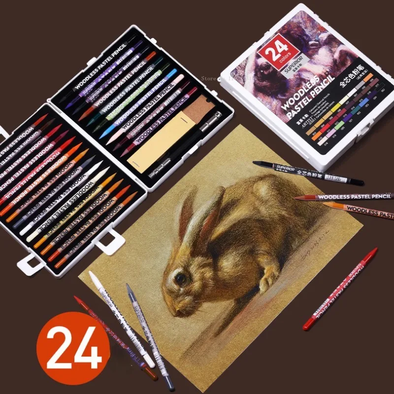 24 Color Artist Grade Color Charcoal/Full Core Powder Pencil Set Art Students Outdoor Painting Detail Sketch Charcoal Pencils