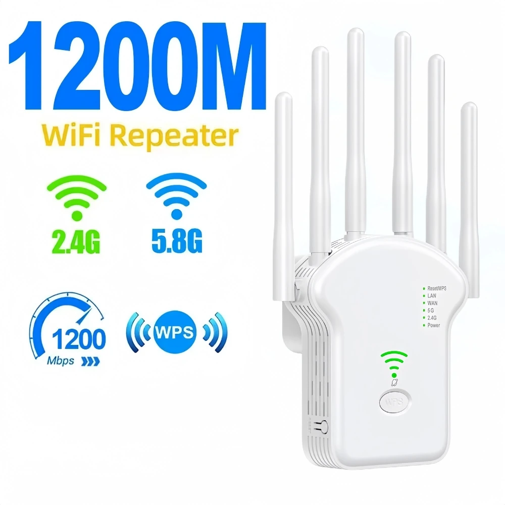 1200Mbps Wireless WiFi Repeater Wifi Signal Booster Dual-Band 2.4G 5G WiFi Extender 802.11ac Gigabit WiFi Amplifier WPS Router