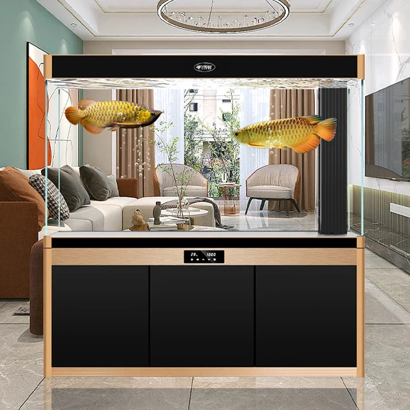 Ultra white fish tank living room household large arowana tank screen bottom filter goldfish tank partition wall