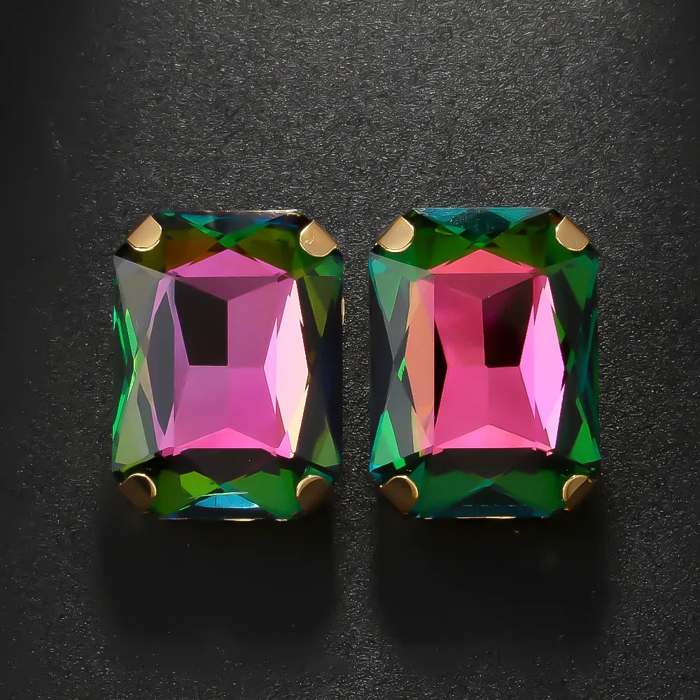 Stonefans Oversize Rectangle Crystal Colorful Earrings Stud Jewelry Exaggerate Large Ear Stud Bridal Wedding Party Ear Jewelry
