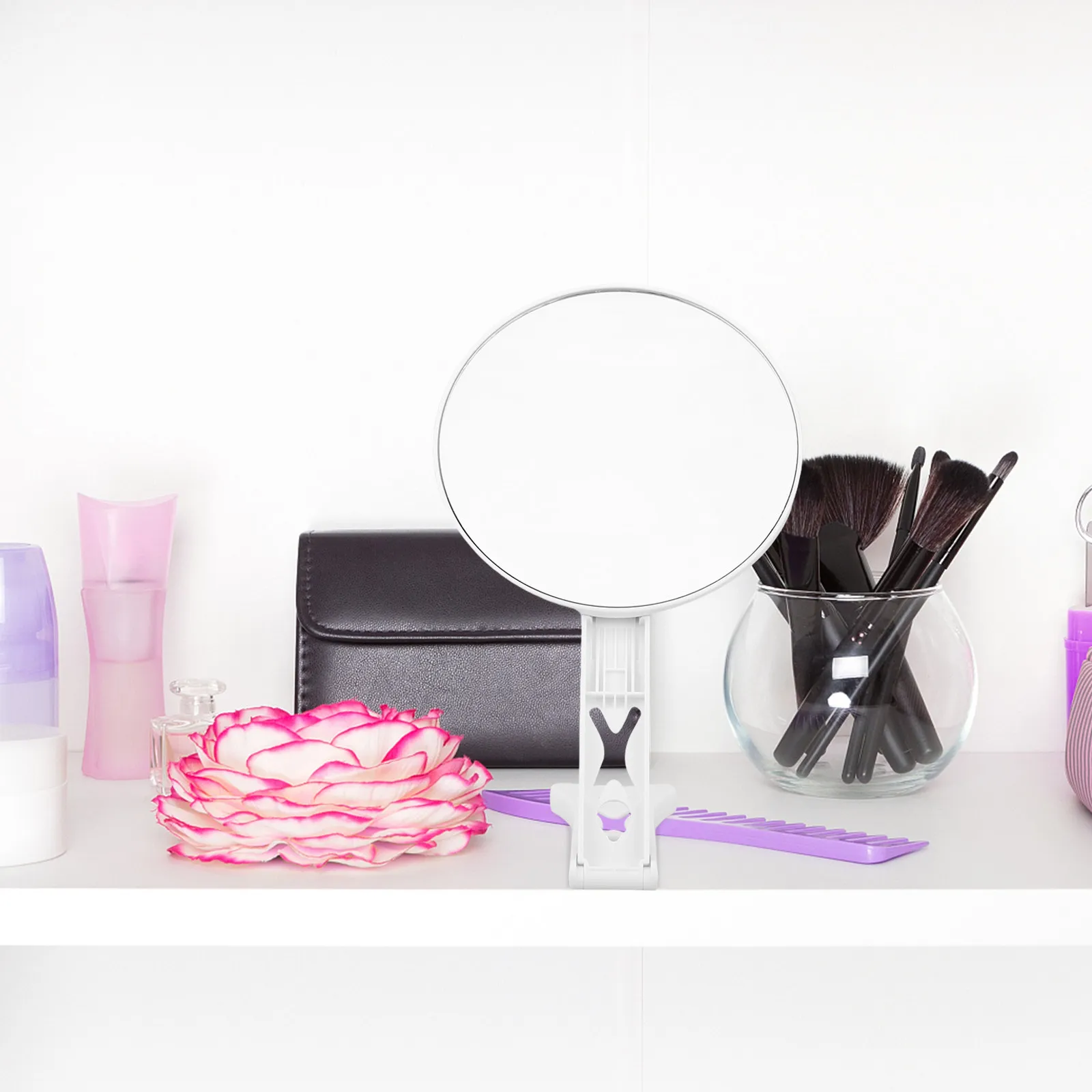 Portable Foldable Handheld Makeup Mirror 5X 10X Dual Sided Magnifying Mirror Compact Travel Beauty Tool for Women Girls Bathroom