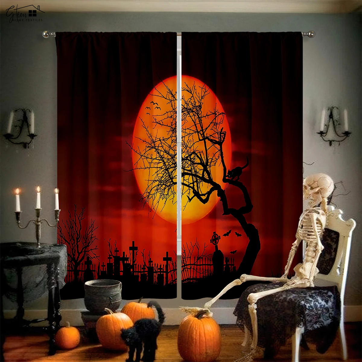 2 Pack Halloween Decorative Curtains Horror Pumpkin Witch Cartoon Printed Curtains Holiday Party Decorations Kids Gifts