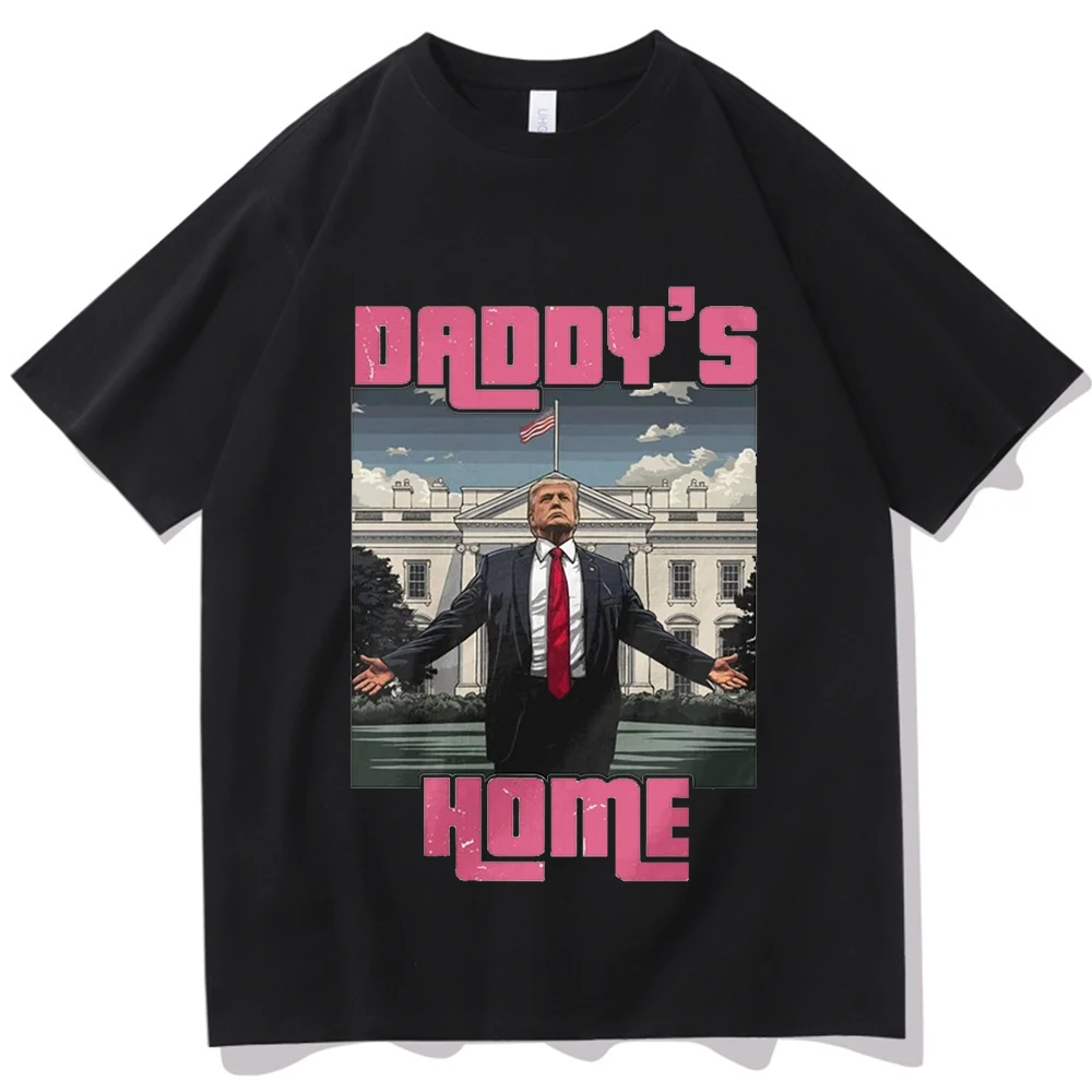 Trump Pink Daddy\'s Home Vintage T-shirt O-Neck Short Sleeve Shirts Fans Gift