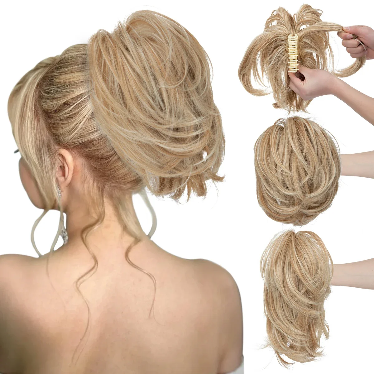 

Synthetic Claw Clip In Ponytail Daily Use Hair Extensions One Piece Hairpiece Hair Bun Fake Blonde Hair False Pigtail for Women