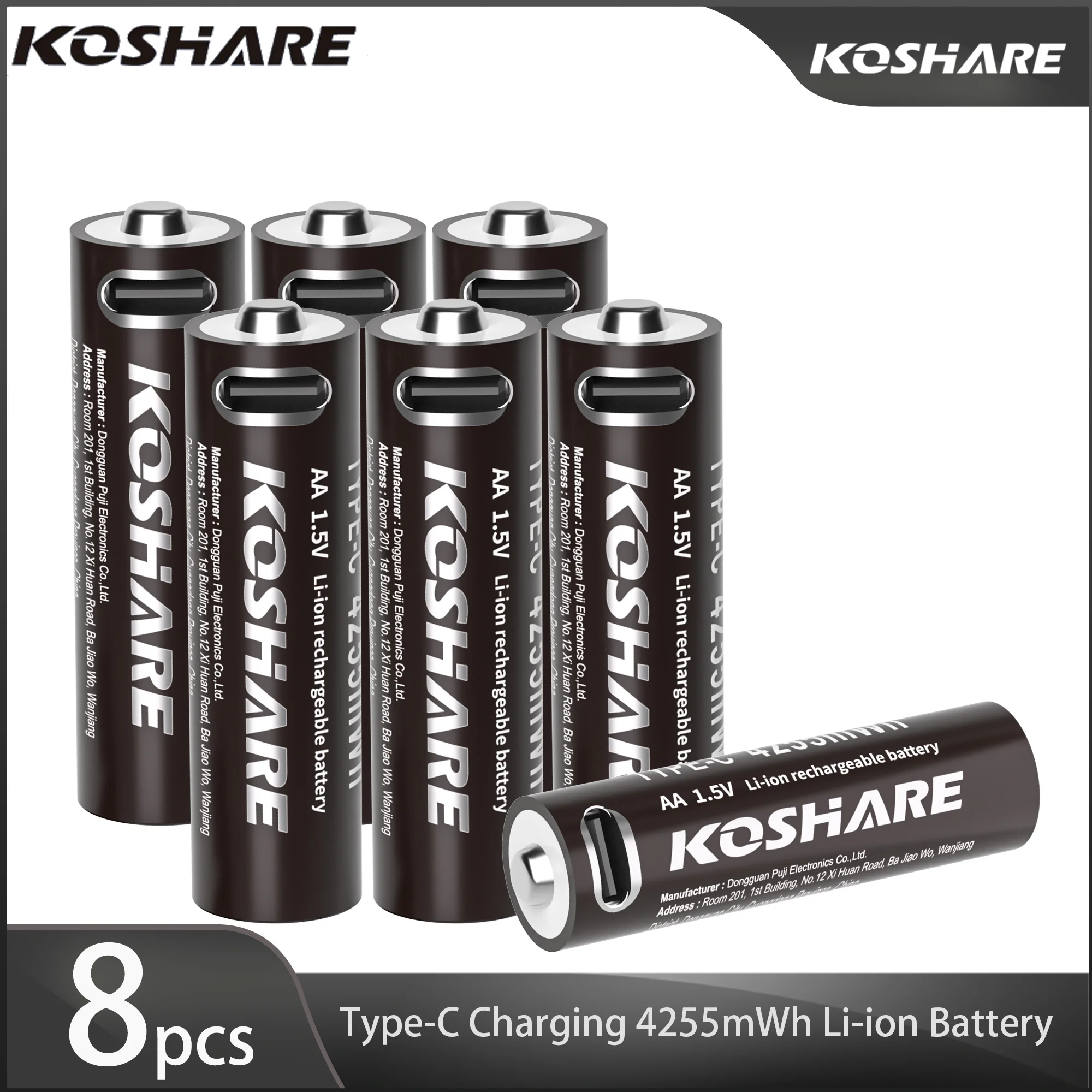 

KOSHARE 1.5V AA lithium battery 4255mWh c type USB rechargeable, toys, smart door lock, mouse, with free charger