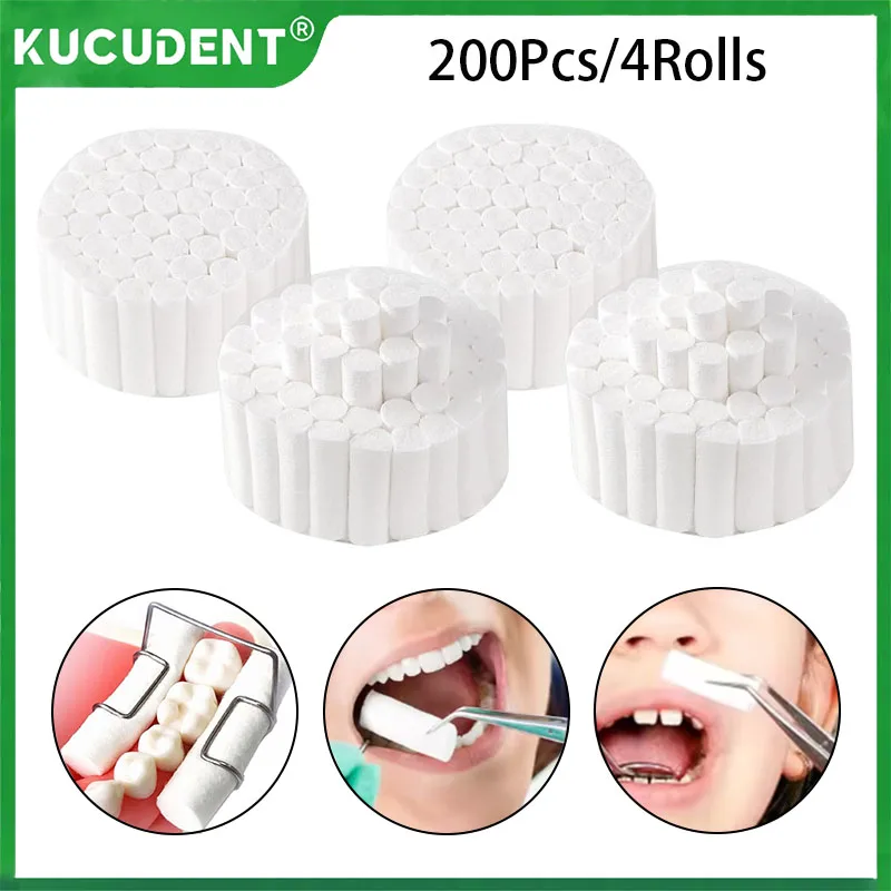 

200Pcs/4Roll Dental Medical Cotton Rolls Disposable Tooth Gem Cotton Roll Cleaning High Absorbent Non-Sterile Dentist Consumable