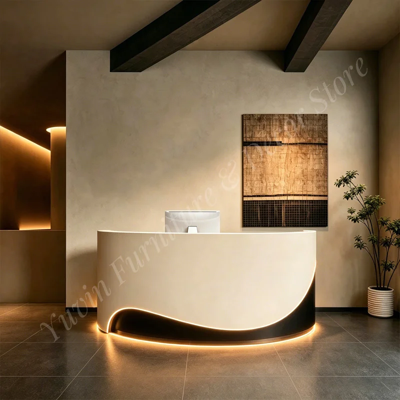 Custom Piano Paint MDF Restaurant Reception Desk Bar Counter Front Desk High Gloss Modern Luxury Cashier Cafe Bistro Design OEM