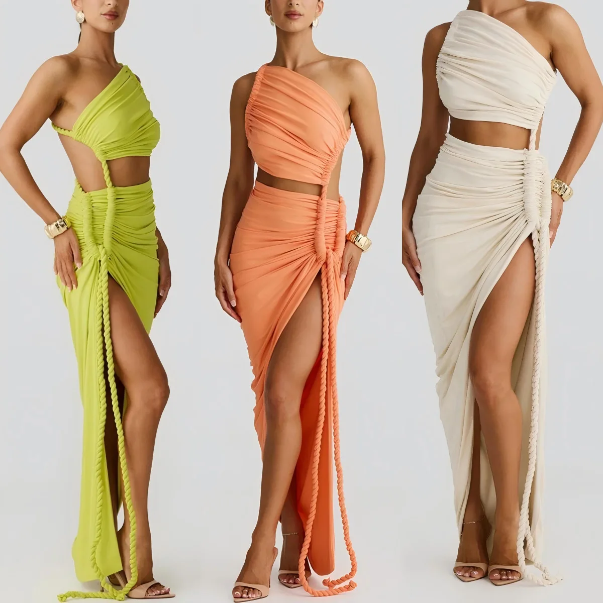 

Women's Irregular Sexy Backless Hemp Rope Slit Dress for Spring/summer 2025