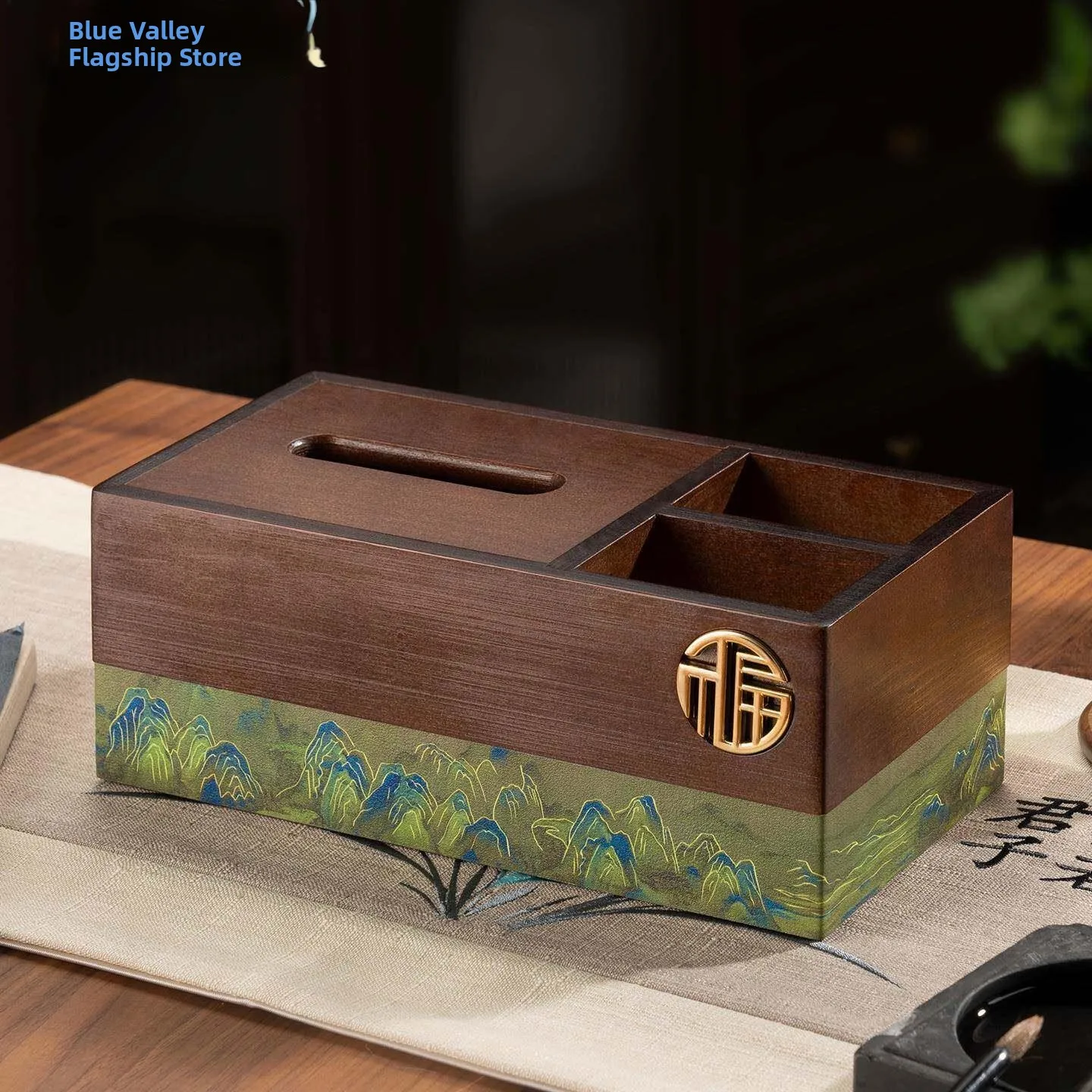 

Retro Chinese Style Bamboo Material Living Room Snack Candy Storage Box Four Grids with Lid Fruit Tray Decorative Container
