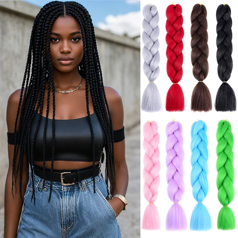 24Inch Synthetic Pre-Stretched Braiding Hair Extensions Red Blue Colors Jumbo Braiding Hair Soft Crochet Braids For Women