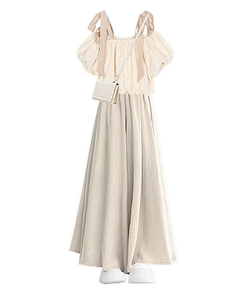 甘いショート恋人ショルダー夏服女性のツーピースセット優しいスタイルハイウエストカジュアルパンツ耐久性のある素材