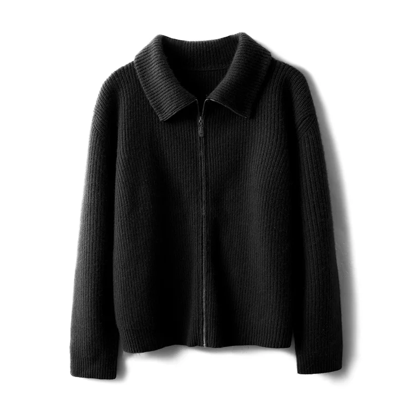 Class A 100% Pure Cashmere Sweater Men's Zipper Lapel Knitted Sweater Cardigan Casual Business Long Sleeved Jacket Men's Clothin