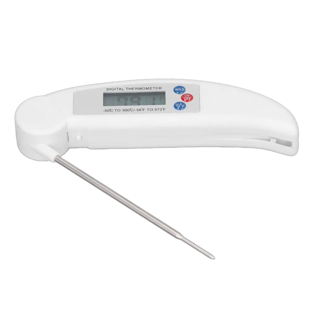 ABS Stainless Steel Digital Food Thermometer Foldable Probe White Red Instant Read Thermometer Calibration Function