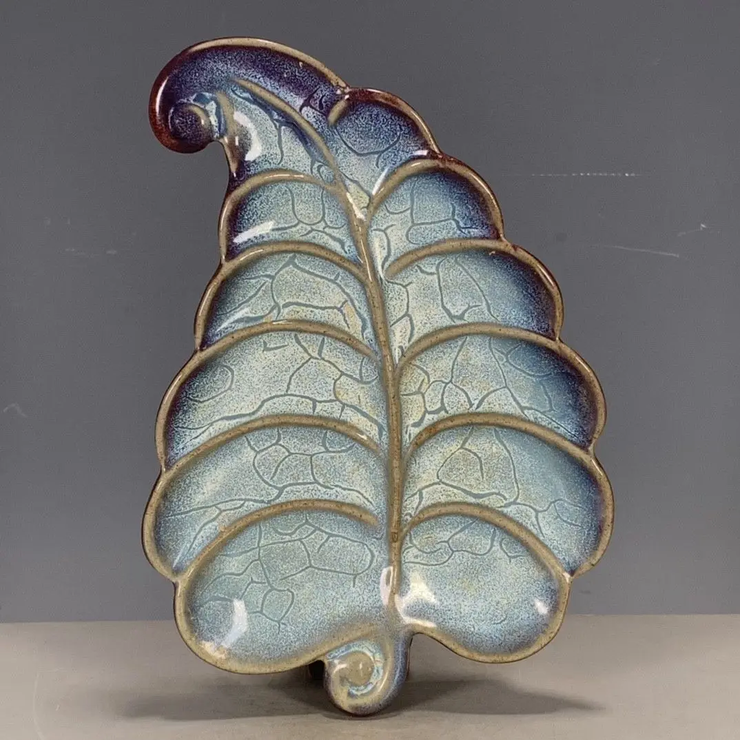 Chinese antique porcelain ceramics Song Jun porcelain red glaze leaf pattern appreciation plate decorative artwork ornaments