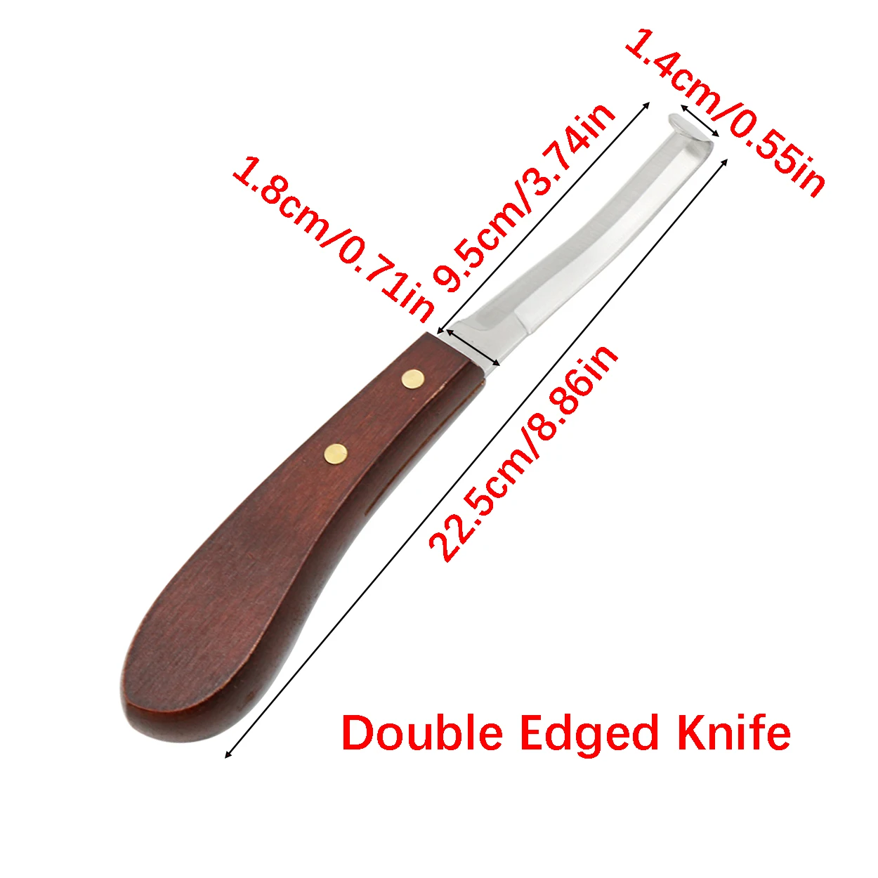 Cuchillo de pezuña de acero inoxidable de 8 pulgadas, cuchillas de doble filo, cuchillos de recorte de pezuña con mango de madera, herramienta de
