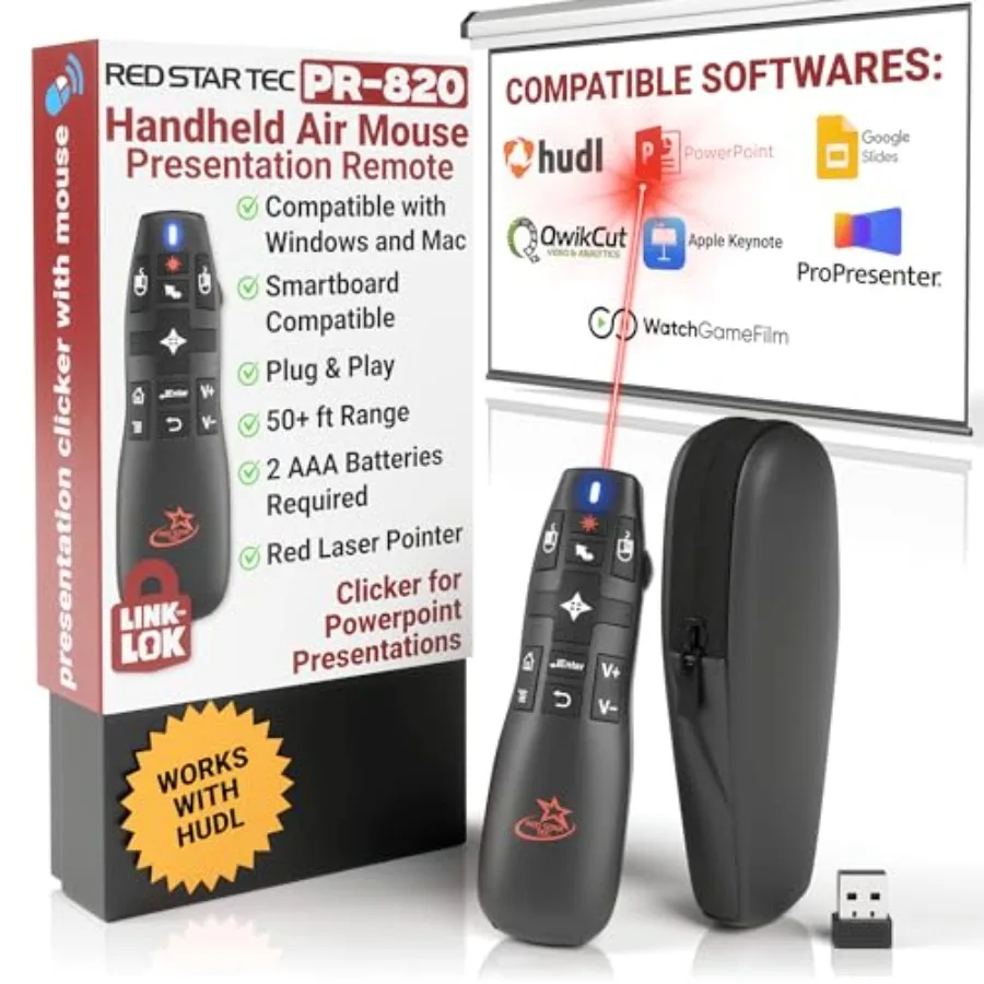 

PR-820 Presentation Clicker for Mac Smartboard Remote PowerPoint Clicker with Laser Pointer and Air Mouse Compatible with Keyno