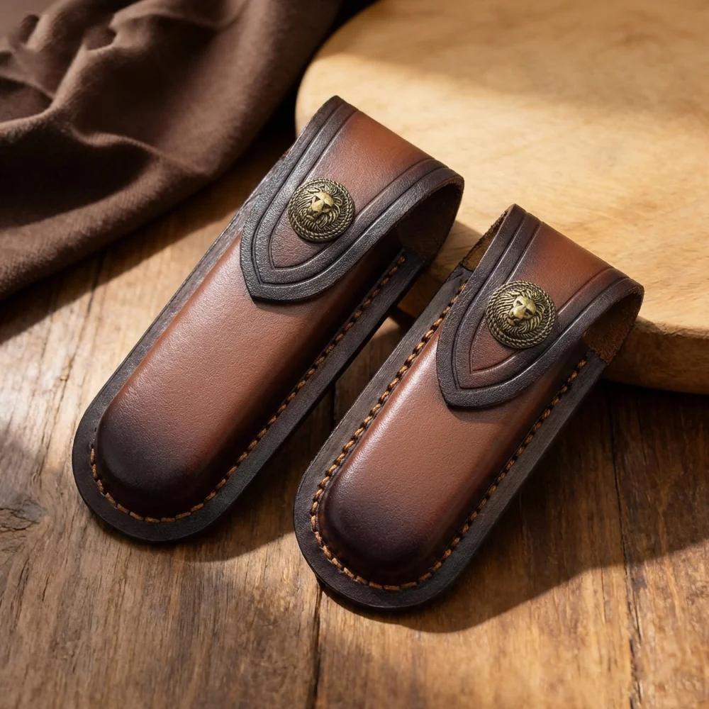 Portable Topgrain Genuine Cowhide Leather Storage Sheath Pouch Carry Case for Folding Knives Swiss Army Knives Pliers Tool Parts
