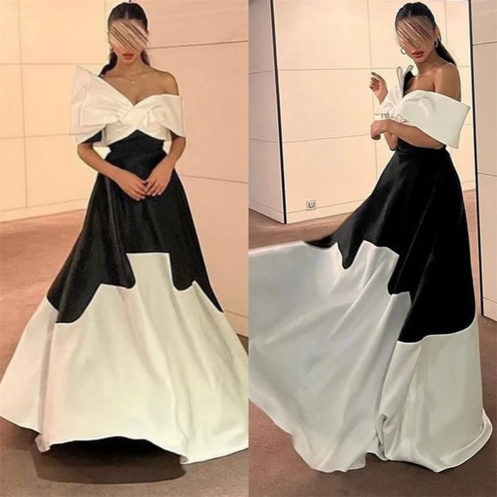 

Evening Jersey Ruched Graduation A-line Off-the-shoulder Bespoke Occasion Gown Long Dresses Saudi Arabia