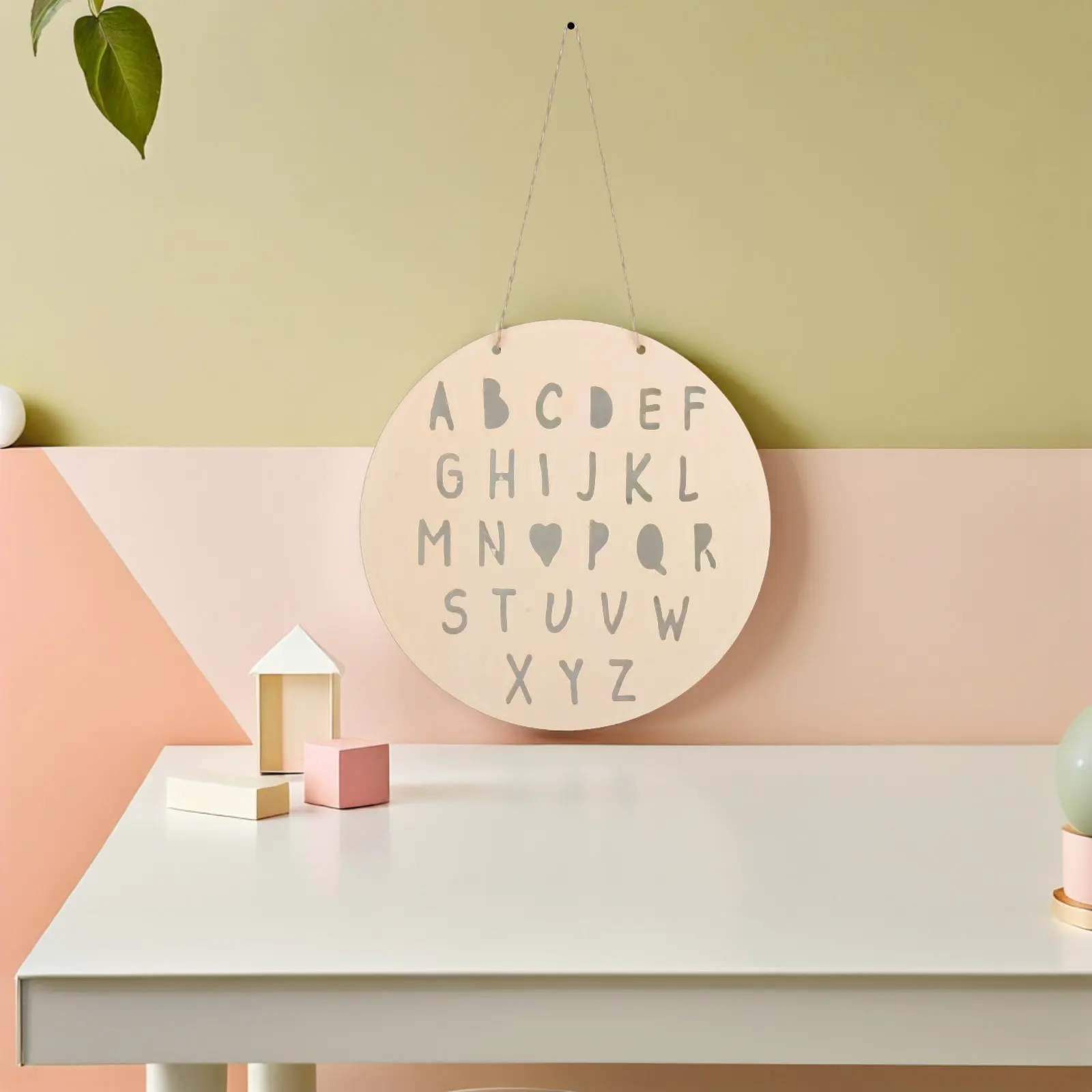 4Pcs Wooden Alphabet Wall Decor Unfinished 9.82 Inch Round Letters Scandinavian Style for Nursery Kids Room Kids Wall Decor