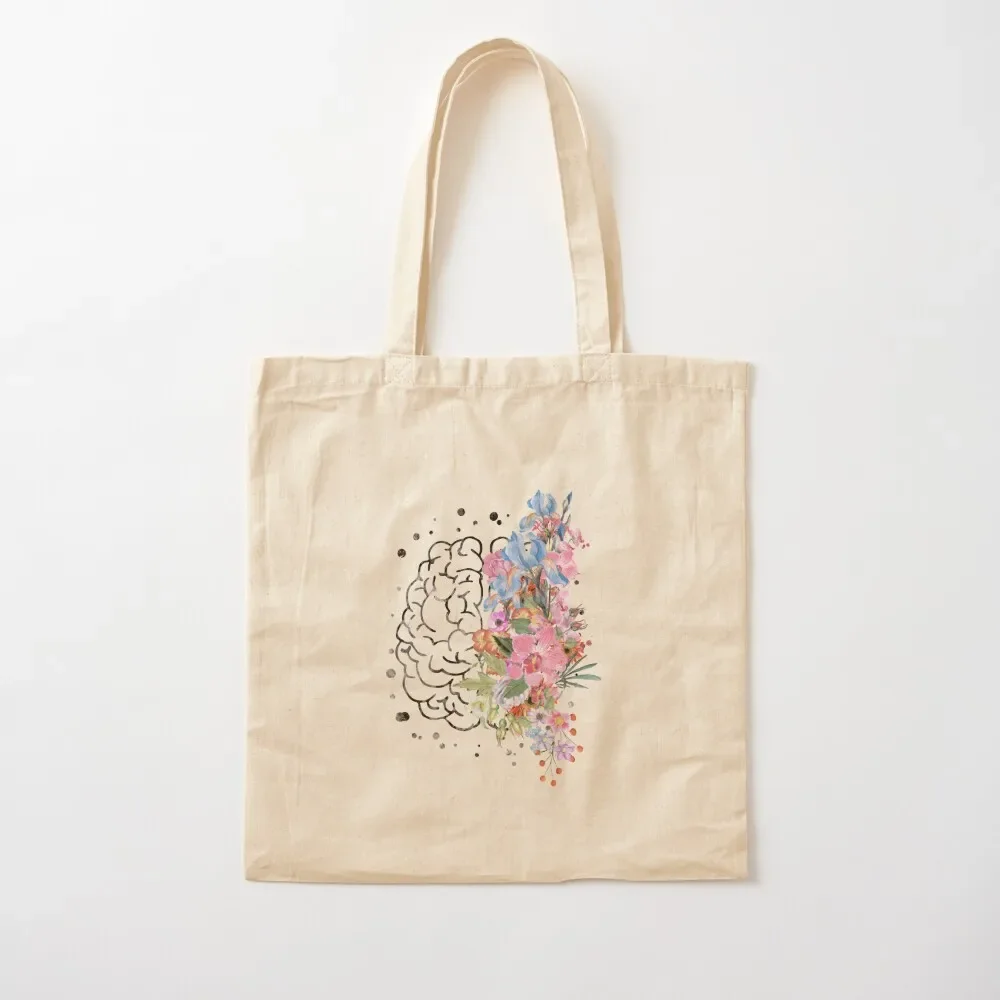 

Brain anatomy, watercolor Brain, flowers brain, brain with Flowers Tote Bag tote bag university shopping bag logo