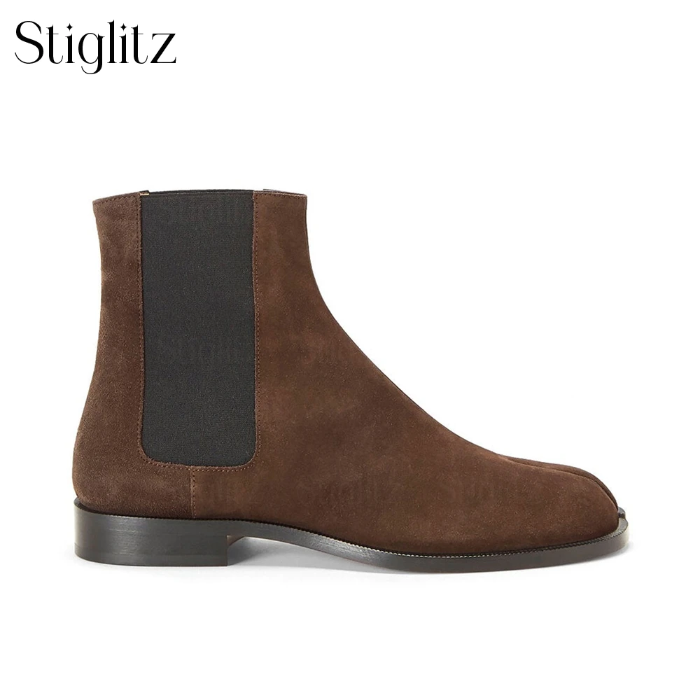 Zamszowe botki Tabi nowość Split Toe Chelsea Boots styl projektanta modne męskie botki zimowe białe szwy rozciągliwe buty