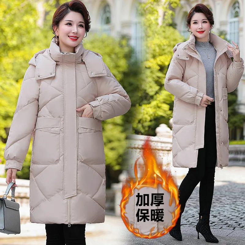 Down cotton-padded jacket for women Korean style loose long knee-length bread coat and cotton-padded jacket