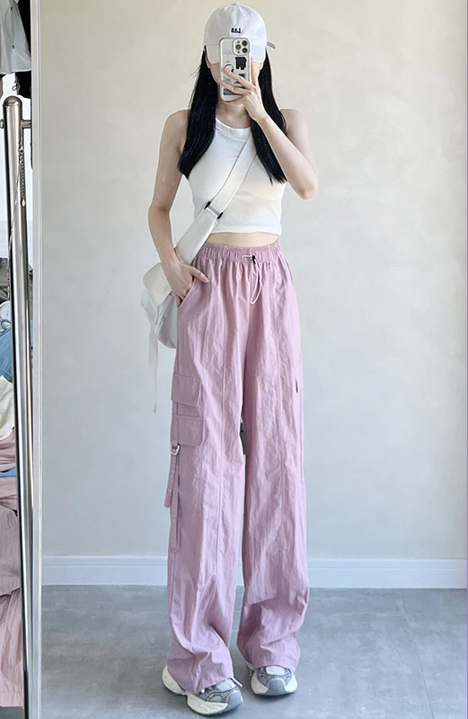 

Брюки-карго женские летние из полиэстера и льна с широкими штанинами для отдыха и отдыха, мягкая, воздушная, легкая, уличная одежда, дикая