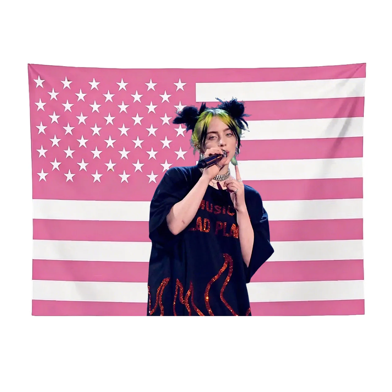 Billie Eilish Pink American Flag Tapestry, Pop Star Concert Wall Banner, Flat Print Bedroom Dorm Decor, Billie Fan Gift