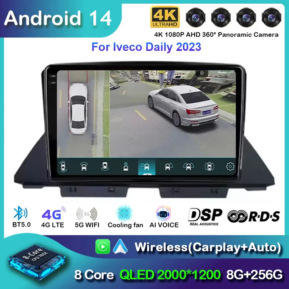 Android 14 For Iveco Daily 2023 QLED Screen Android Auto Car Radio GPS Navigation Multimedia Video Player 5G WIFI Carplay DSP